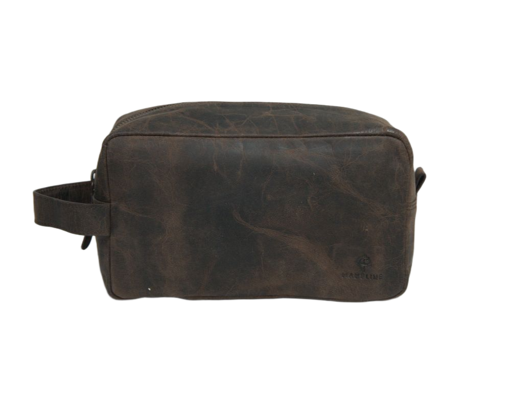 Brown leather toiletry pouch